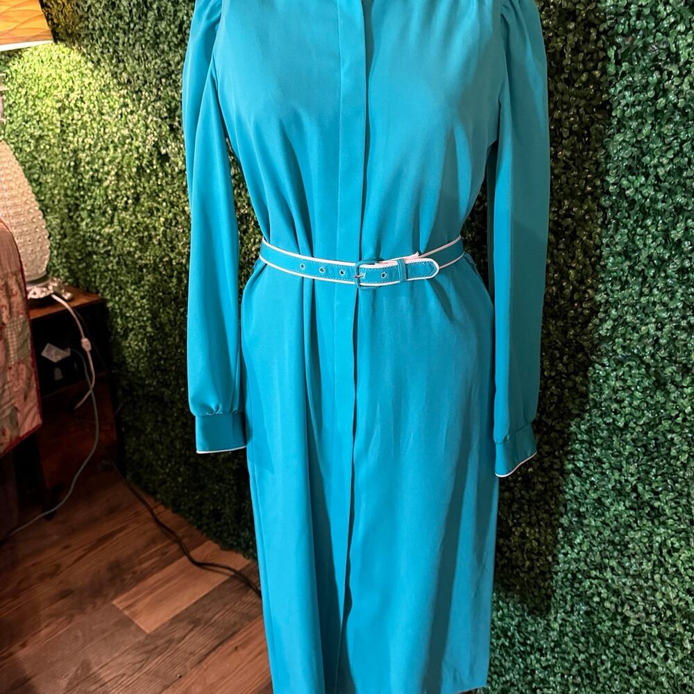 Vintage Country Miss Teal Shirt Dress Belted Long Sleeve Midi Dress Size 6